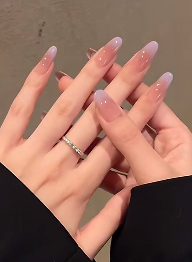 NIBEMINENT 30Pcs Fake Nails, Press Nails In Box,Mid-length Almond shaped Solid Gradient Reddish Purple Color Shiny Nail Art, Fake Nail Patch - Image 1