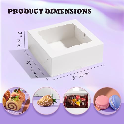 RomanticBaking 21PCS 5x5x2 Inch Bakery Boxes,Cookie Boxes with Window, Pastry Boxes for Macaroon Dessert Cupcake Donut Pastry Muffins - Image 2