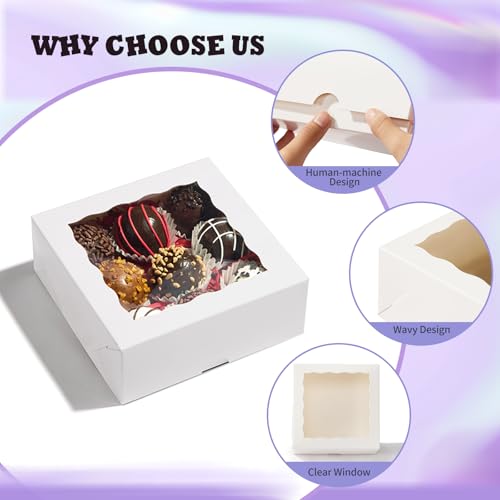 RomanticBaking 21PCS 5x5x2 Inch Bakery Boxes,Cookie Boxes with Window, Pastry Boxes for Macaroon Dessert Cupcake Donut Pastry Muffins - Image 3