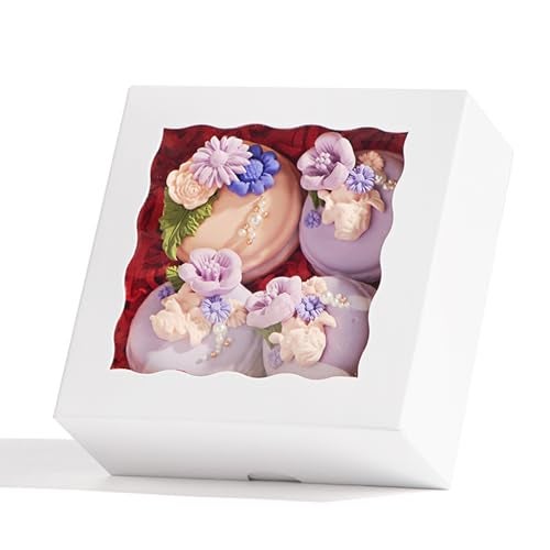 RomanticBaking 21PCS 5x5x2 Inch Bakery Boxes,Cookie Boxes with Window, Pastry Boxes for Macaroon Dessert Cupcake Donut Pastry Muffins - Image 1