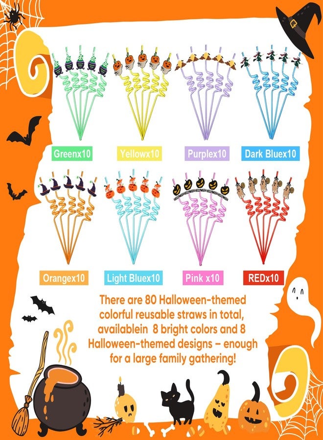 Potchen 80 Pcs Halloween Party Favors Straws for Kids Reusable Plastic Crazy Straws for Halloween Pumpkin Ghost Witch for Kids Classroom Party Favors Supplies Birthday Decoration - Image 5