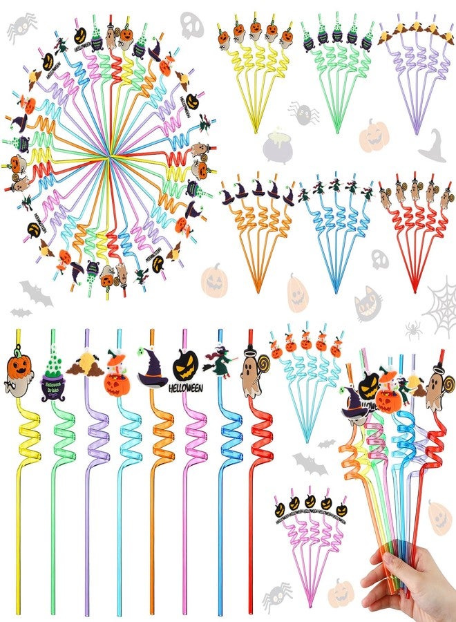 Potchen 80 Pcs Halloween Party Favors Straws for Kids Reusable Plastic Crazy Straws for Halloween Pumpkin Ghost Witch for Kids Classroom Party Favors Supplies Birthday Decoration - Image 1