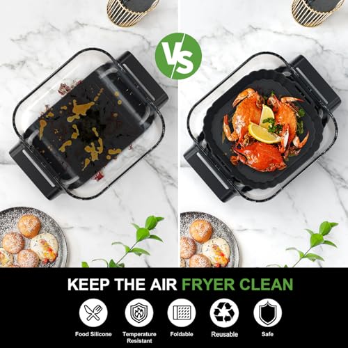 PINTAUR Square Silicone Air Fryer Liners for Ninja Crispi FN101GY FN101SG FN101ST FN101MT FN101PL Large for 4Qt, Small for 6Cup, Reusable Basket Trays, 4-in-1 Portable Glass Airfryer Accessories - Image 5