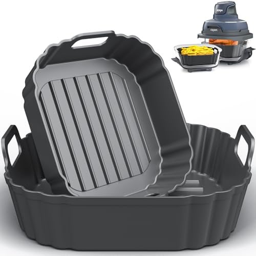 PINTAUR Square Silicone Air Fryer Liners for Ninja Crispi FN101GY FN101SG FN101ST FN101MT FN101PL Large for 4Qt, Small for 6Cup, Reusable Basket Trays, 4-in-1 Portable Glass Airfryer Accessories - Image 1