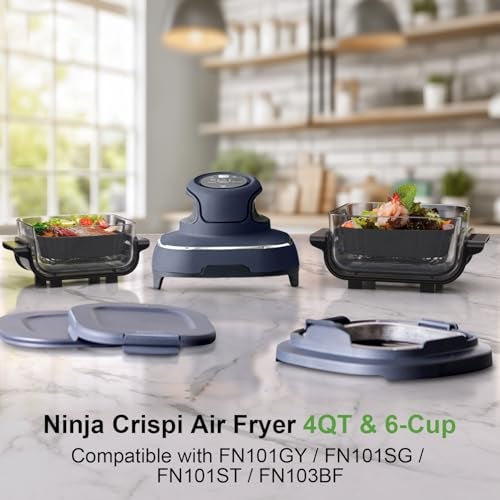 PINTAUR Square Silicone Air Fryer Liners for Ninja Crispi FN101GY FN101SG FN101ST FN101MT FN101PL Large for 4Qt, Small for 6Cup, Reusable Basket Trays, 4-in-1 Portable Glass Airfryer Accessories - Image 4