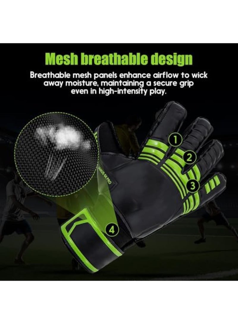SYOSI Soccer Goalkeeper Gloves with Finger Protection, Strong Grip for Tough Tackles, Breathable Design, 3D Backhand & Dual Strap System, Ideal for Kids, Youth, and Adults (Black) - Image 2