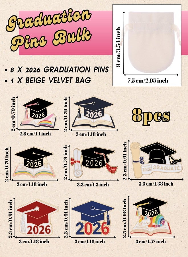RANERVZ 8pcs Graduation Pins Bulk with Storage Bag for Class of 2026 Graduation Cap Diploma Enamel Pins for Backpack Hat Jackets Congrat Grads Gifts for Students Teachers Graduation Party Favors (2026 Grads, 8) - Image 2