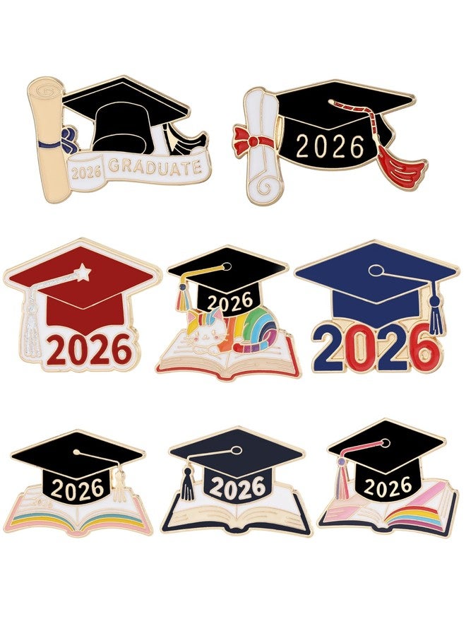 RANERVZ 8pcs Graduation Pins Bulk with Storage Bag for Class of 2026 Graduation Cap Diploma Enamel Pins for Backpack Hat Jackets Congrat Grads Gifts for Students Teachers Graduation Party Favors (2026 Grads, 8) - Image 1