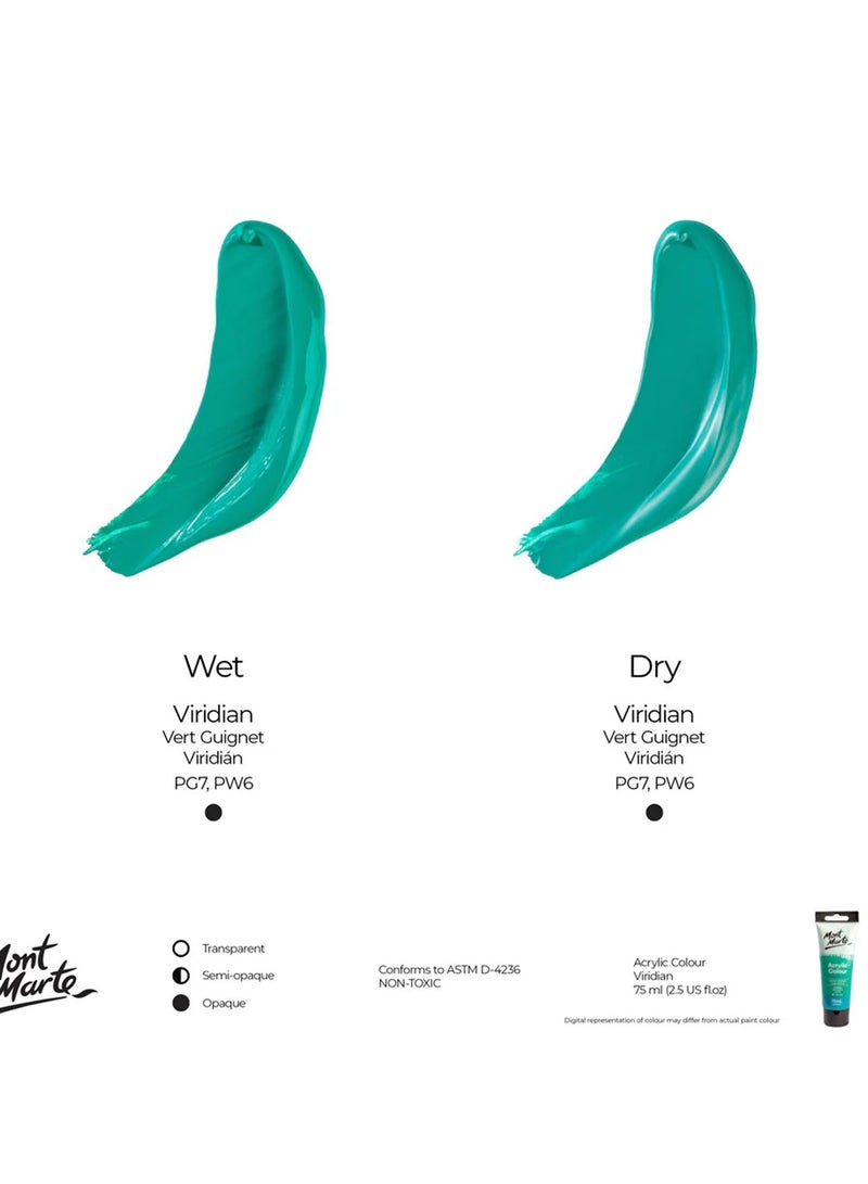 Mont Marte Signature Acrylic Colour Paint Tube 75ml Content Viridian - Image 3