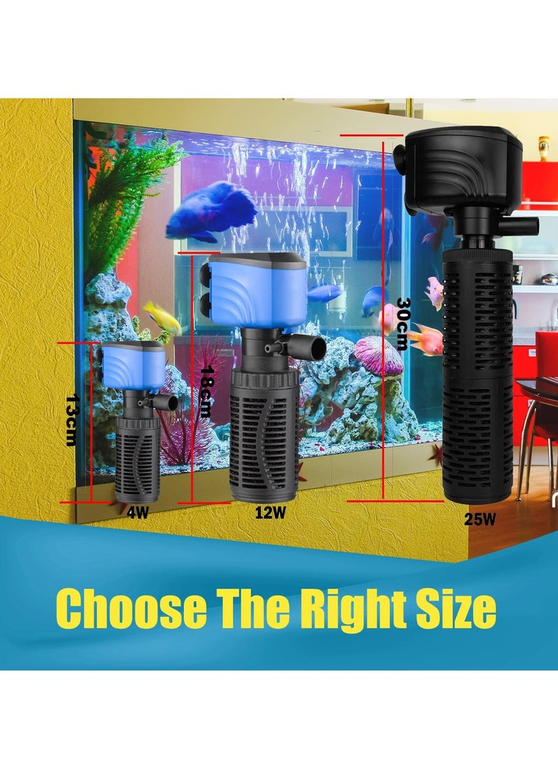 Excefore - Fish Tank Filter Silent Internal Aquarium Filter for Clean Water Air Pump and Waves Biochemical Filtration for Healthy Fish and Turtles 4W 450L Black - Image 1