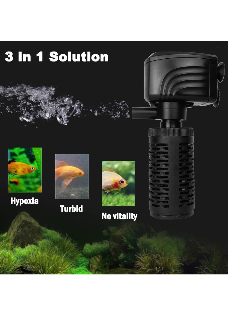 Excefore - Fish Tank Filter Silent Internal Aquarium Filter for Clean Water Air Pump and Waves Biochemical Filtration for Healthy Fish and Turtles 4W 450L Black - Image 1