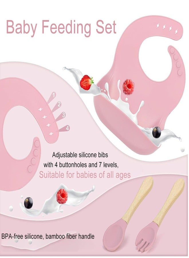 Prakid 7 in 1 Silicone Baby Feeding Set | Complete Baby Tableware Set | Suction Plate, Bowl, Spoon, Fork, Cup & Bib | BPA-Free, Microwave Safe | Easy Clean | Perfect Feeding Kit for Baby | Rose Pink - Image 4