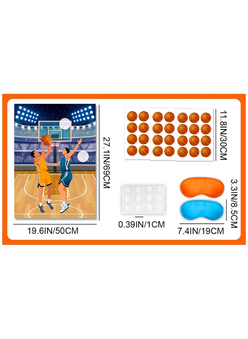 FRUITFUL PARTY Pin The Basketball on The Hoop Game, 7 Pcs Basketball Pin Game Supplies - Basketball Party Games Poster, Basketballs Stickers & Basketball Game Blindfold etc Basketball Party Decorations Games  - Image 3