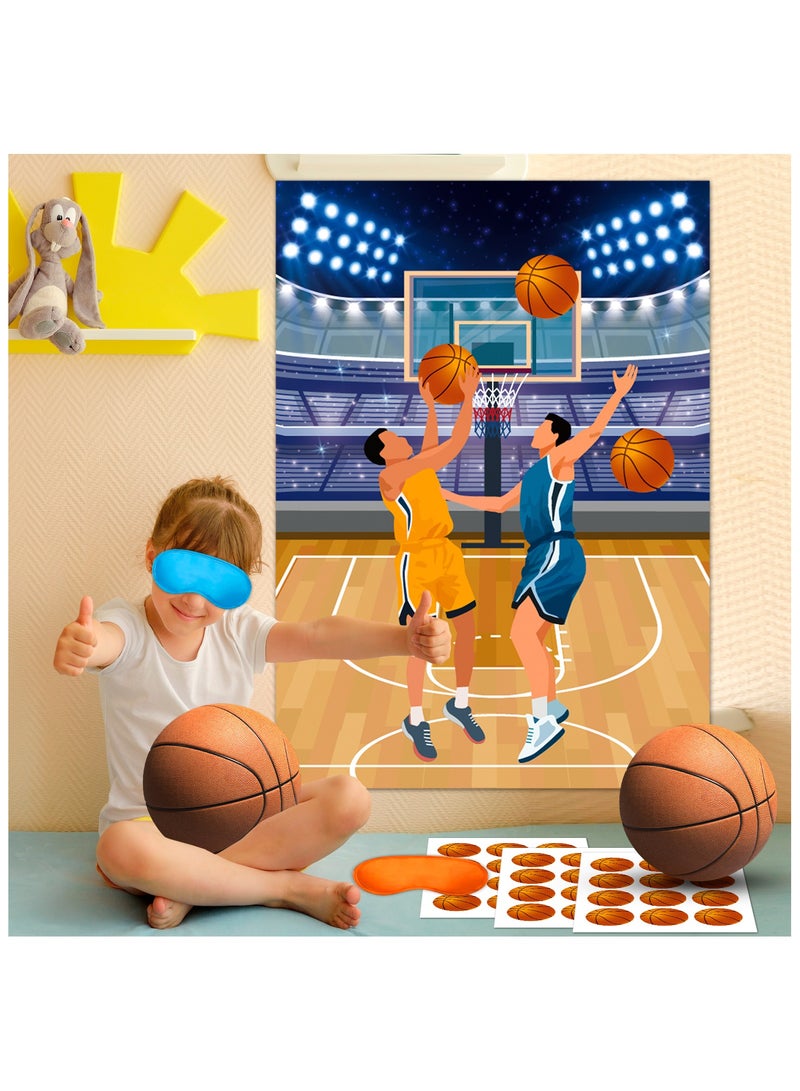 FRUITFUL PARTY Pin The Basketball on The Hoop Game, 7 Pcs Basketball Pin Game Supplies - Basketball Party Games Poster, Basketballs Stickers & Basketball Game Blindfold etc Basketball Party Decorations Games  - Image 5
