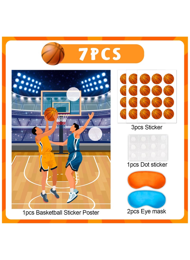 FRUITFUL PARTY Pin The Basketball on The Hoop Game, 7 Pcs Basketball Pin Game Supplies - Basketball Party Games Poster, Basketballs Stickers & Basketball Game Blindfold etc Basketball Party Decorations Games  - Image 2