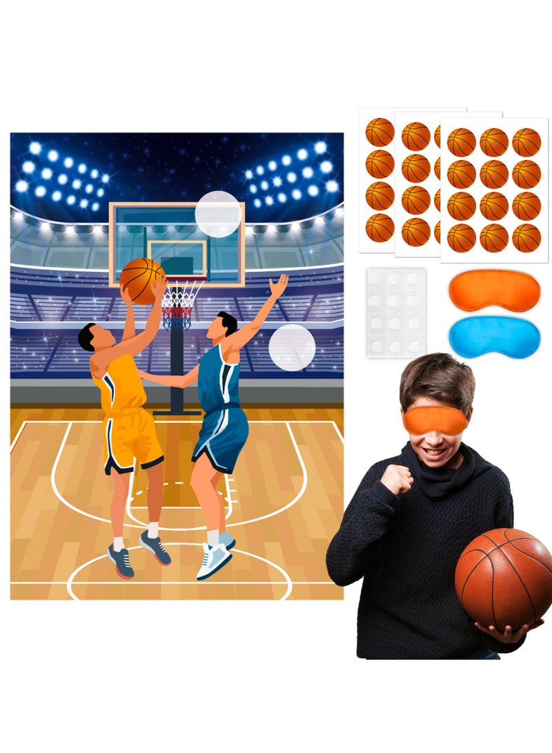 FRUITFUL PARTY Pin The Basketball on The Hoop Game, 7 Pcs Basketball Pin Game Supplies - Basketball Party Games Poster, Basketballs Stickers & Basketball Game Blindfold etc Basketball Party Decorations Games  - Image 1