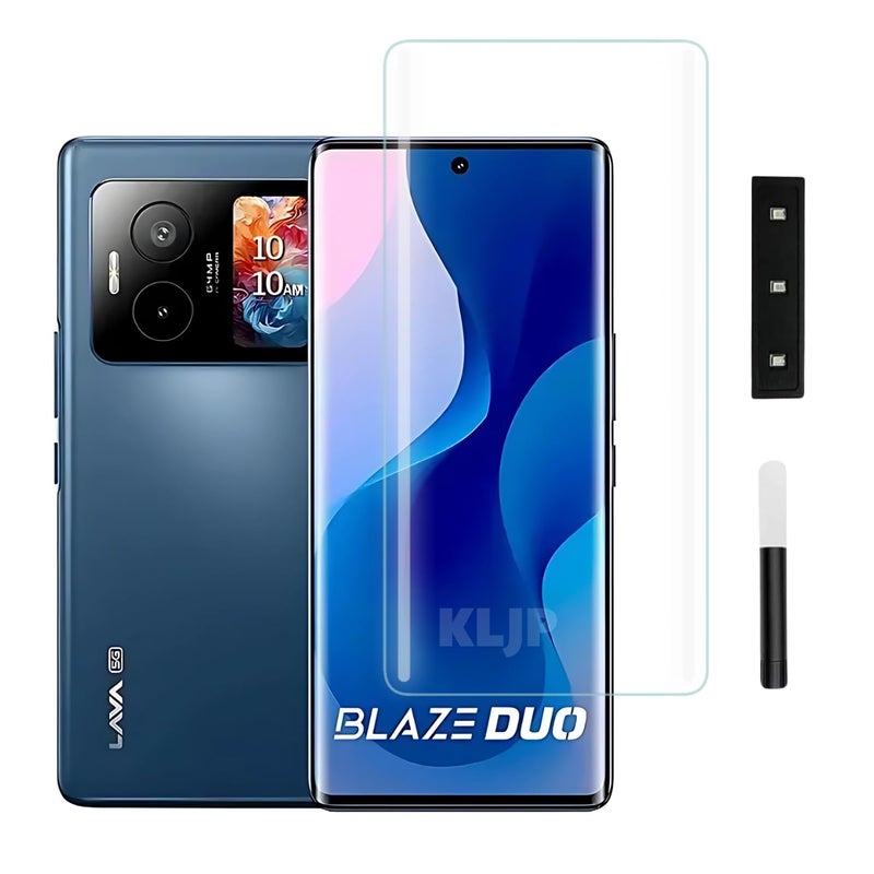 KLJP حماية شاشة زجاجية مقواة HD+ UV متوافقة مع لافا بلاز ديو 5G (عبوة من 1) لاصقة بالكامل UV صديقة للحالات مع وضوح HD+ - Image 1
