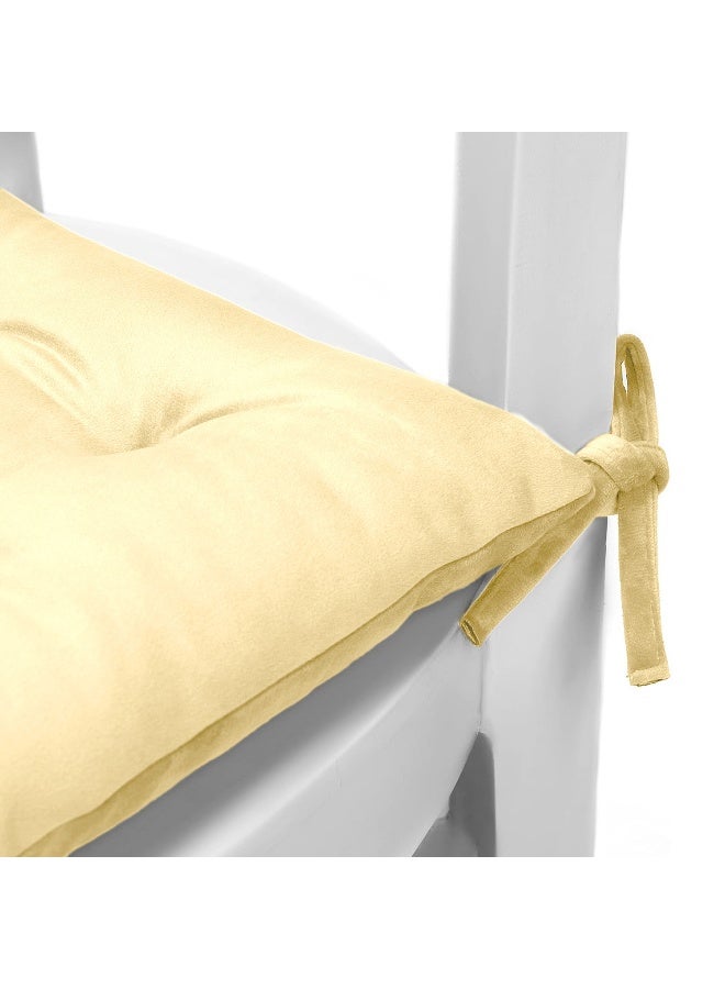 REST Pack of 4 Velvet Soft Chair Pad with Seat Ties Suitable for Garden , Kitchen and Office Chairs Indoor and Outdoor  Beige-40x40cm - Image 3