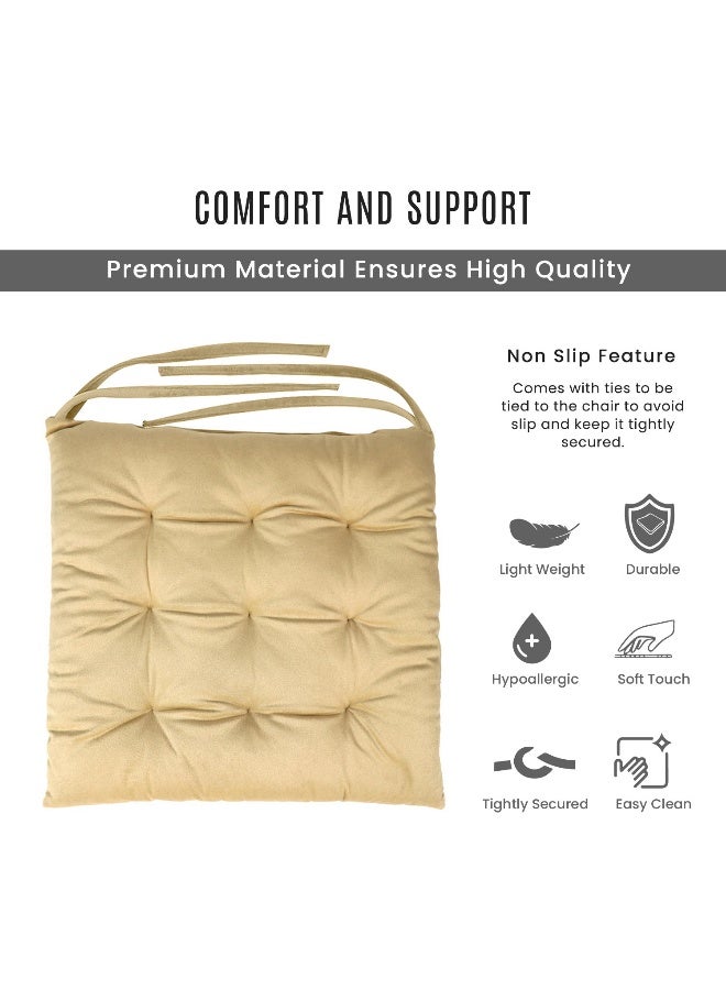REST Pack of 4 Velvet Soft Chair Pad with Seat Ties Suitable for Garden , Kitchen and Office Chairs Indoor and Outdoor  Beige-40x40cm - Image 4