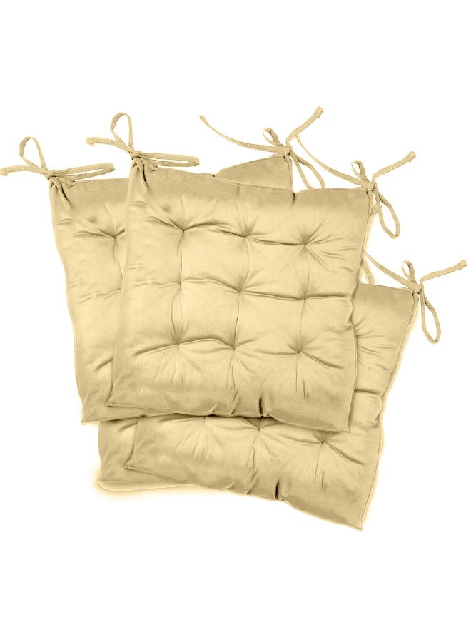 REST Pack of 4 Velvet Soft Chair Pad with Seat Ties Suitable for Garden , Kitchen and Office Chairs Indoor and Outdoor  Beige-40x40cm - Image 1