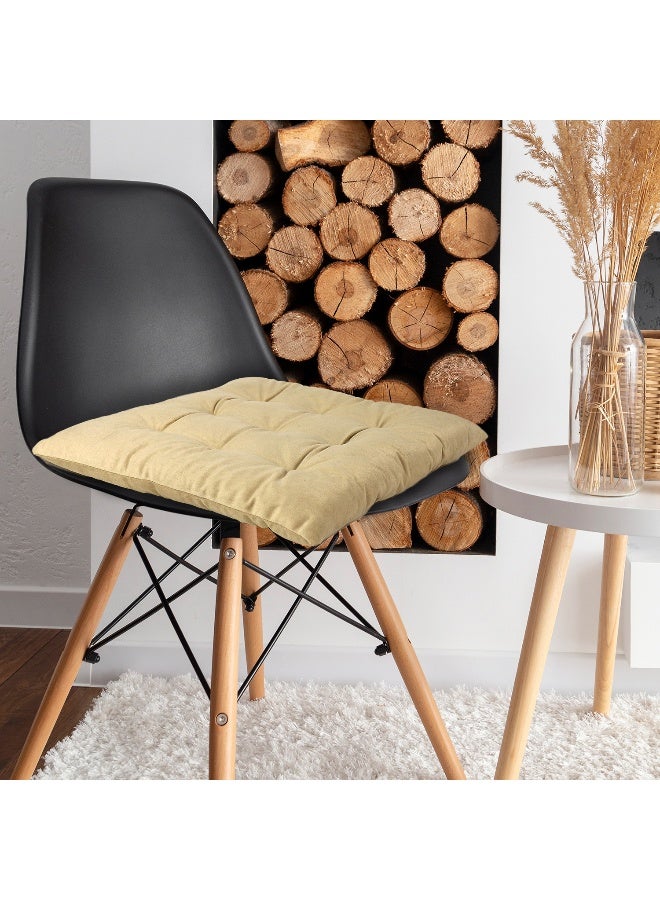 REST Pack of 4 Velvet Soft Chair Pad with Seat Ties Suitable for Garden , Kitchen and Office Chairs Indoor and Outdoor  Beige-40x40cm - Image 2