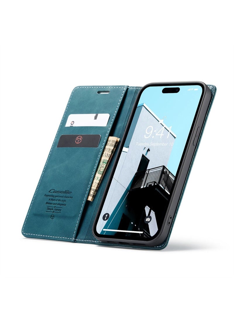 CaseMe iPhone 15 Pro Leather Case Wallet Flip Cover Card Slots Magnetic Closure Stand Phone Holder Function Fold Shockproof Protective Full Protection Anti-drop Anti-scratch Accessory For iphone 15 Pro - Image 2