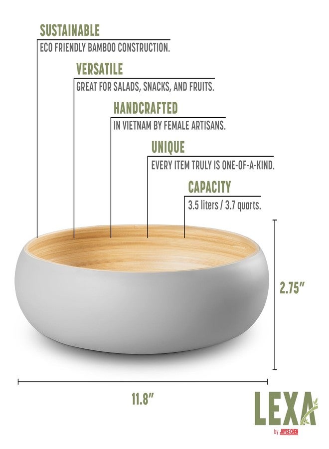 LEXA Bamboo Fruit Bowl for Kitchen Counter, 12 Inch Large & Round, Artisan Lacquered Wooden Fruit Bowl or Candy Bowl, Handcrafted Bamboo Fruit Basket for Kitchen & Home Decor (Gray) - Image 2