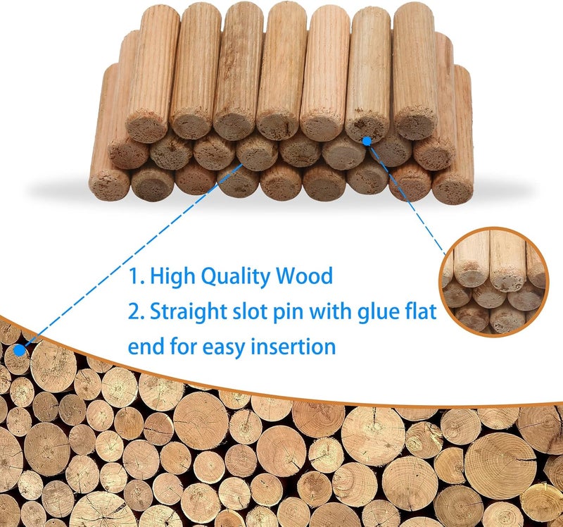 BokWin 100 Pack Wooden Dowel Pins 12mm x 50mm (Approx 1/2" x 2") Wood Fluted Dowels Rods Kiln Dried Fluted and Beveled, Hardwood Crafts Dowel Pegs - Image 3