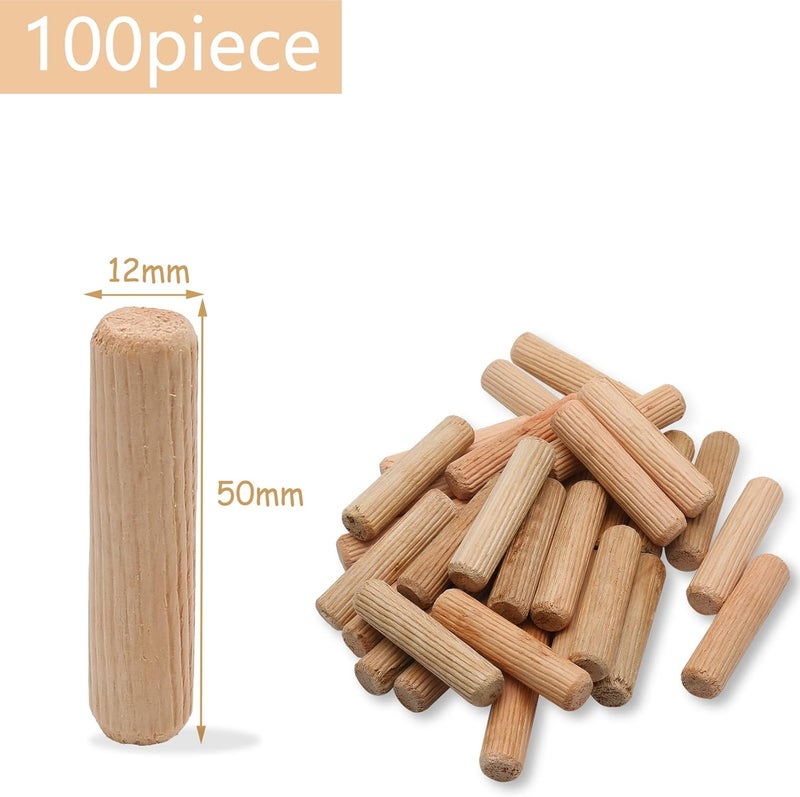 BokWin 100 Pack Wooden Dowel Pins 12mm x 50mm (Approx 1/2" x 2") Wood Fluted Dowels Rods Kiln Dried Fluted and Beveled, Hardwood Crafts Dowel Pegs - Image 2