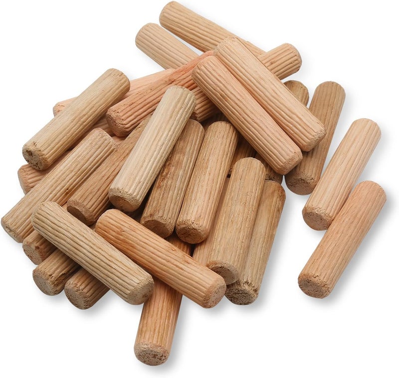 BokWin 100 Pack Wooden Dowel Pins 12mm x 50mm (Approx 1/2" x 2") Wood Fluted Dowels Rods Kiln Dried Fluted and Beveled, Hardwood Crafts Dowel Pegs - Image 1