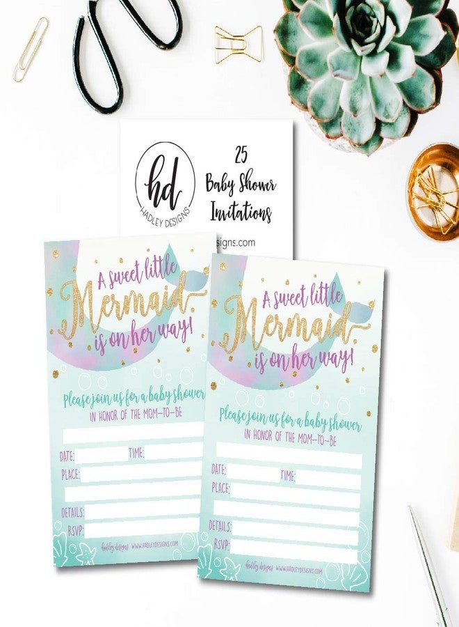 Hadley Designs دعوات حفلة استحمام المولود 25 من هادلي ديزاينز، دعوة رذاذ للبنت، تحت البحر البحرية في طريقها، بطاقة فارغة لطباعة أو كتابة لطيفة مطبوعة بالذهب، مستلزمات حفلة توأم حديثة - Image 3