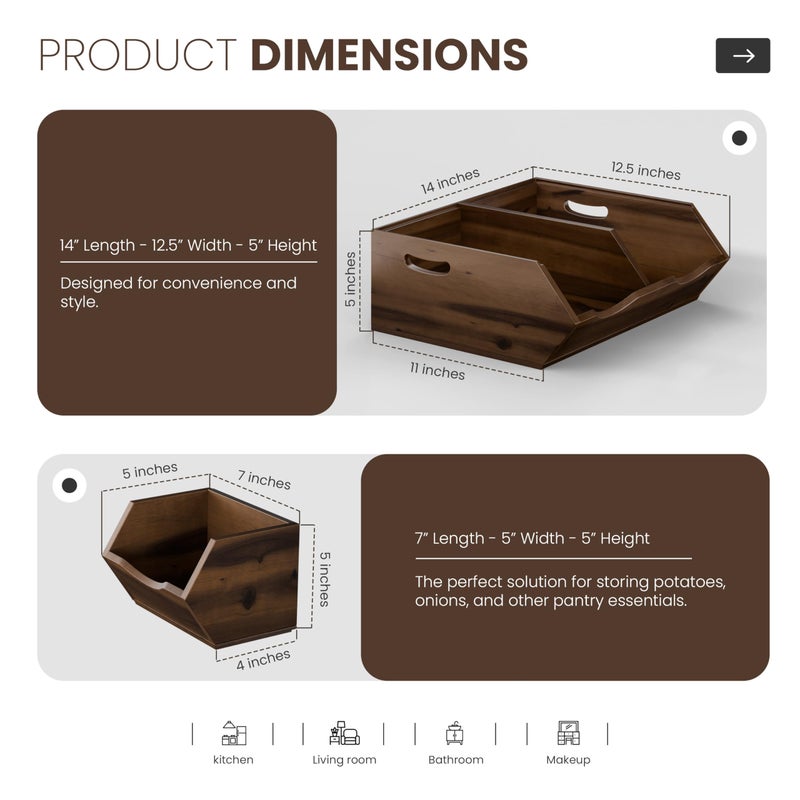 HOLANA Acacia Potato and Onion Storage Bin - Stackable Wooden Storage Bins - Pantry Baskets Organization and Storage - Onion and Potato Storage Bins for Kitchen Storage Organization - Image 2
