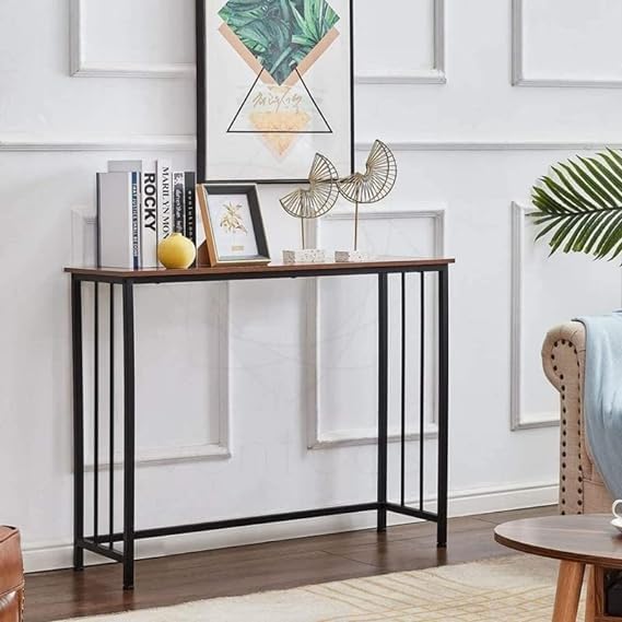 Cartvilla Cartvilla Console Table Sofa Table with Mesh Shelves 1 Tier Entryway Table Foyer Table for Entryway Front Hall Hallway Sofa Couch Living Room Bar KitchenBrown - Image 3