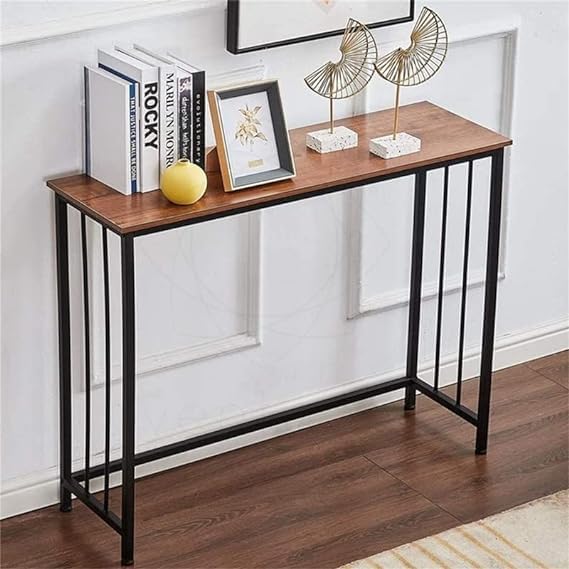 Cartvilla Cartvilla Console Table Sofa Table with Mesh Shelves 1 Tier Entryway Table Foyer Table for Entryway Front Hall Hallway Sofa Couch Living Room Bar KitchenBrown - Image 1