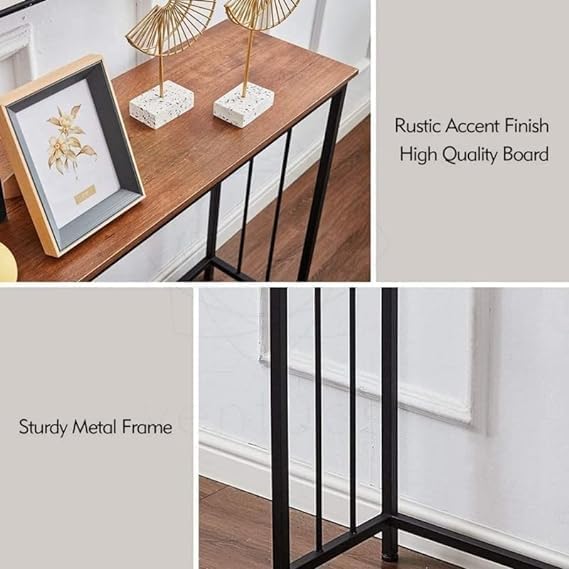 Cartvilla Cartvilla Console Table Sofa Table with Mesh Shelves 1 Tier Entryway Table Foyer Table for Entryway Front Hall Hallway Sofa Couch Living Room Bar KitchenBrown - Image 4
