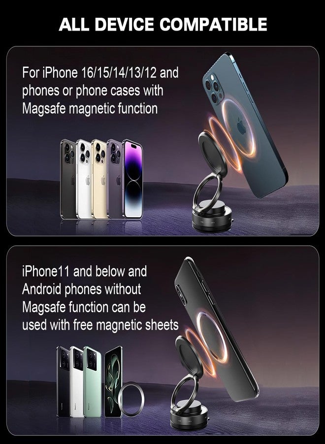 Mrryiio 360° Adjustable Vacuum Magnetic Phone Holder, Magnetic Suction Phone Mount,Compatible with All Smartphone Foldable Saving Space and Multi - Scene Use(1Pcs Black) - Image 3
