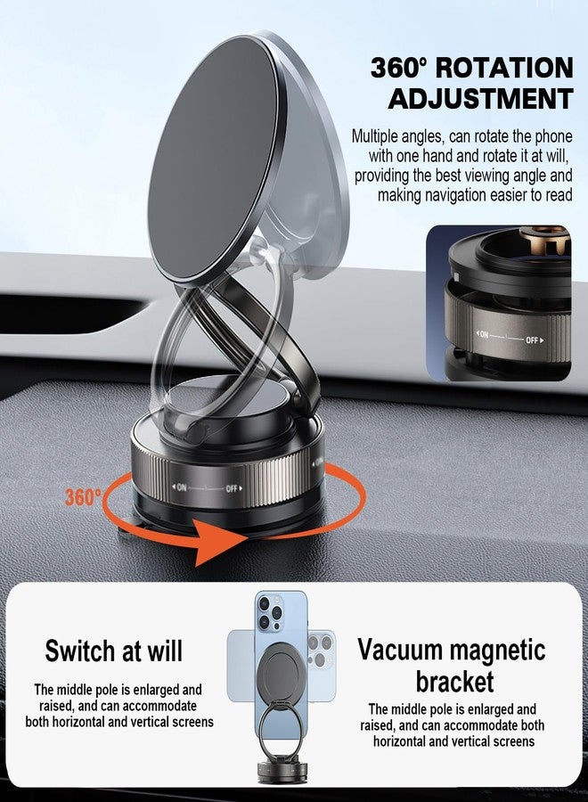 Mrryiio 360° Adjustable Vacuum Magnetic Phone Holder, Magnetic Suction Phone Mount,Compatible with All Smartphone Foldable Saving Space and Multi - Scene Use(1Pcs Black) - Image 2