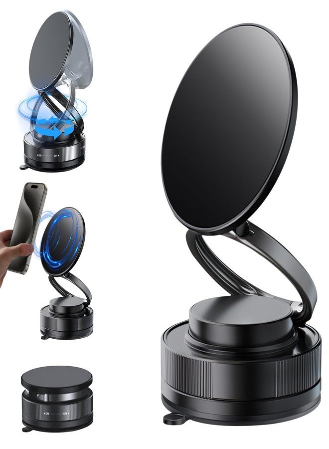 Mrryiio 360° Adjustable Vacuum Magnetic Phone Holder, Magnetic Suction Phone Mount,Compatible with All Smartphone Foldable Saving Space and Multi - Scene Use(1Pcs Black) - Image 1