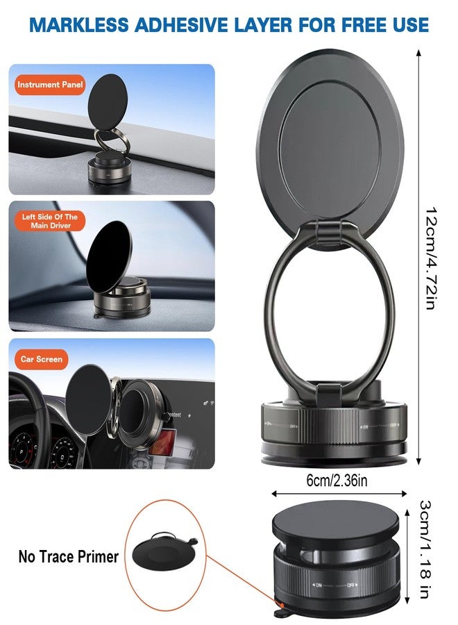 Mrryiio 360° Adjustable Vacuum Magnetic Phone Holder, Magnetic Suction Phone Mount,Compatible with All Smartphone Foldable Saving Space and Multi - Scene Use(1Pcs Black) - Image 4