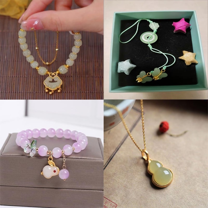 SUKPSY 50Pcs Inlaid Alloy Imitation Jade Beads Accessories for DIY Jewelry Crafts Making,Assorted Shaped Spacer Charms Beads with Hole for DIY Necklace Bracelet Earrings Crafts Jewelry Making Kits - Image 2