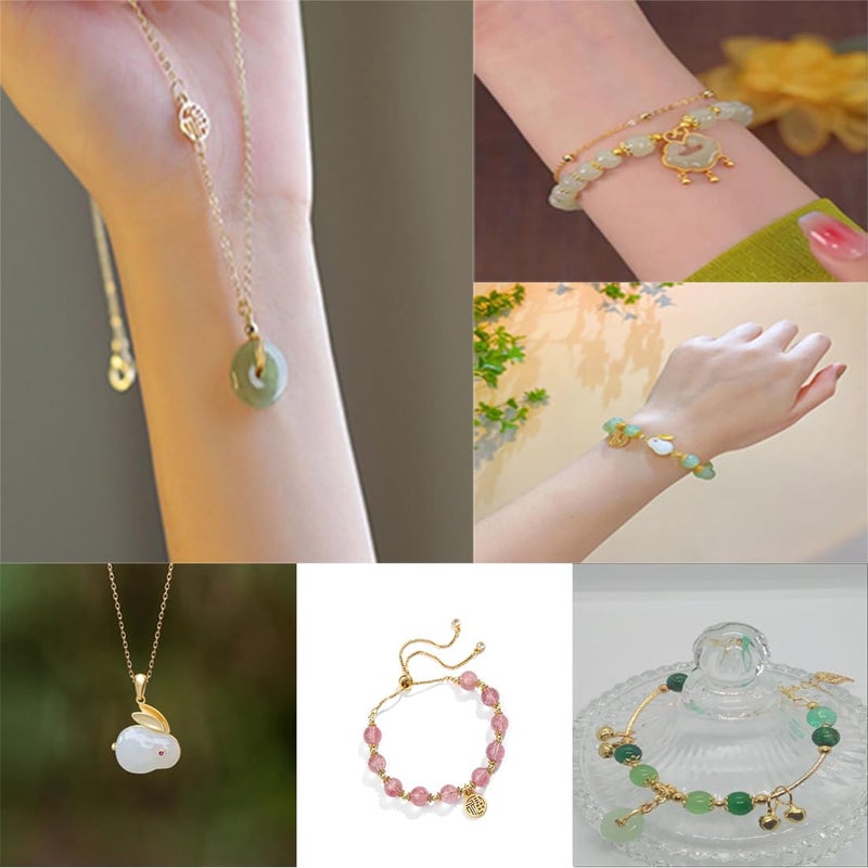 SUKPSY 50Pcs Inlaid Alloy Imitation Jade Beads Accessories for DIY Jewelry Crafts Making,Assorted Shaped Spacer Charms Beads with Hole for DIY Necklace Bracelet Earrings Crafts Jewelry Making Kits - Image 4