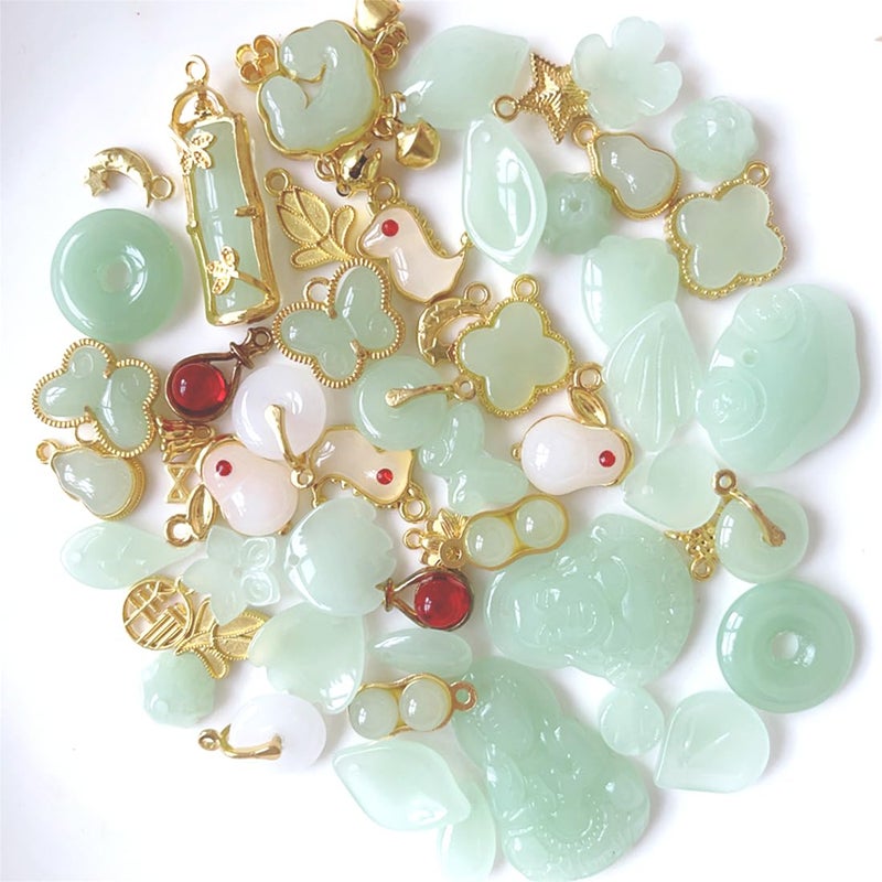 SUKPSY 50Pcs Inlaid Alloy Imitation Jade Beads Accessories for DIY Jewelry Crafts Making,Assorted Shaped Spacer Charms Beads with Hole for DIY Necklace Bracelet Earrings Crafts Jewelry Making Kits - Image 1