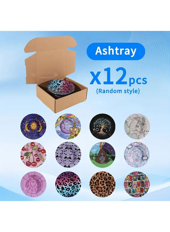 12 Pieces Iron Printed Desktop Ashtray Combo Multi Element Pattern Decoration Portable Easy To Clean Ashtray Set Random Styles - Image 1