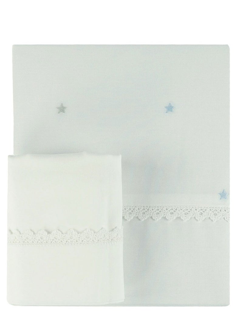 Bumble & Bird - Bumble & Bird - Embroidered Duvet Cover & Pillowcase For Cot - Blue - Image 1