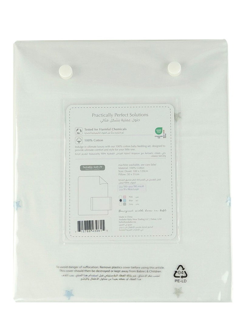 Bumble & Bird - Bumble & Bird - Embroidered Duvet Cover & Pillowcase For Cot - Blue - Image 1