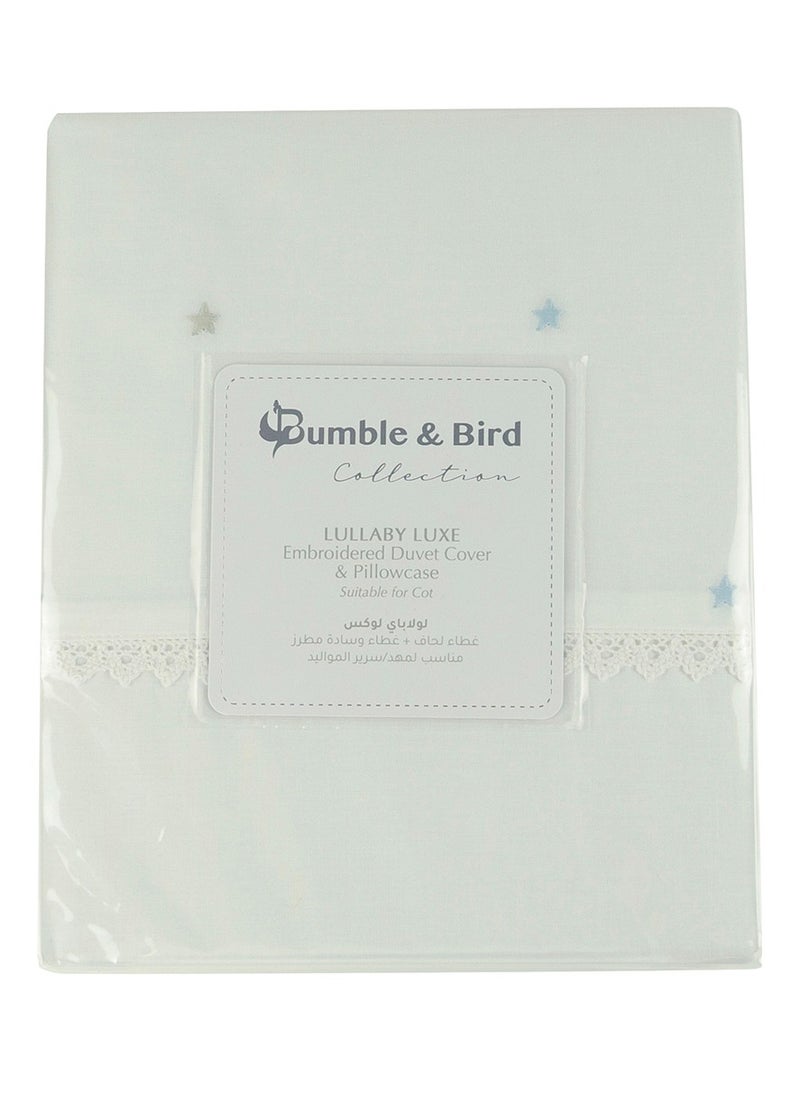 Bumble & Bird - Bumble & Bird - Embroidered Duvet Cover & Pillowcase For Cot - Blue - Image 1