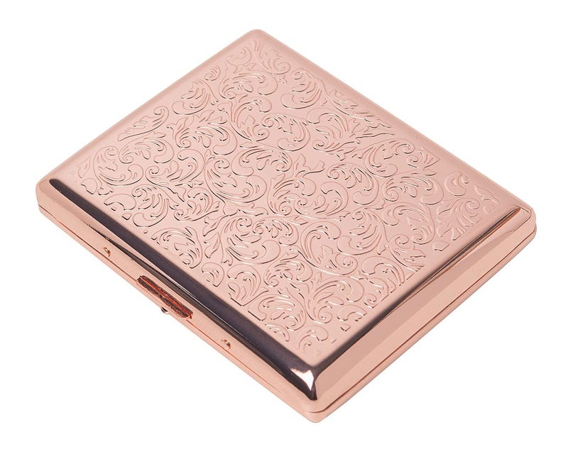 EYIDADAE Stylish Design Retro Metal Cigarette Case -Double Sided Spring Clip Open Cigarette,Pocket Holder Credit Card Holder Protective Security Wallet for Men and Women,Holds 20 100mm (Vine Rose Gold) - Image 1