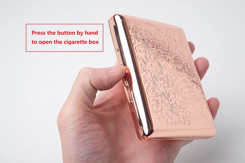 EYIDADAE Stylish Design Retro Metal Cigarette Case -Double Sided Spring Clip Open Cigarette,Pocket Holder Credit Card Holder Protective Security Wallet for Men and Women,Holds 20 100mm (Vine Rose Gold) - Image 5