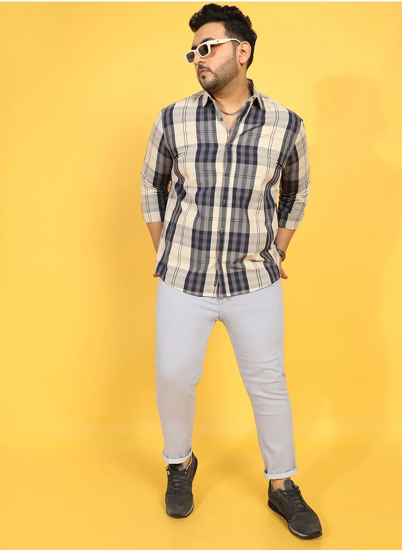 Instafab Plus Instafab Plus Men's Multicolour Tartan Plaid Button Up Button Up Plus-Size Fit Shirt For Casual Wear | Cotton Shirt Crafted With Regular Sleeve & Comfort Fit For Everyday Wear