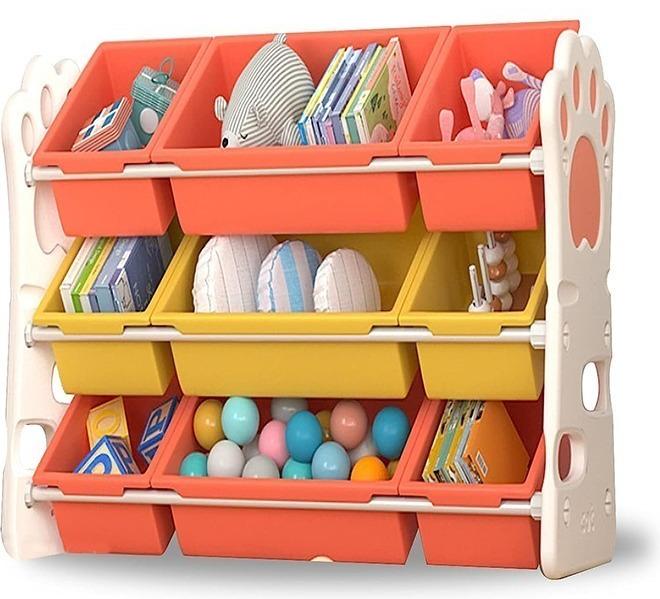 Beauenty Multi Bin Kids Toys Organizer Large Capacity Toy Organizer Rack 3 Tiers Shlef With 9 Storage Bins For Toys And Books Storage - Image 1